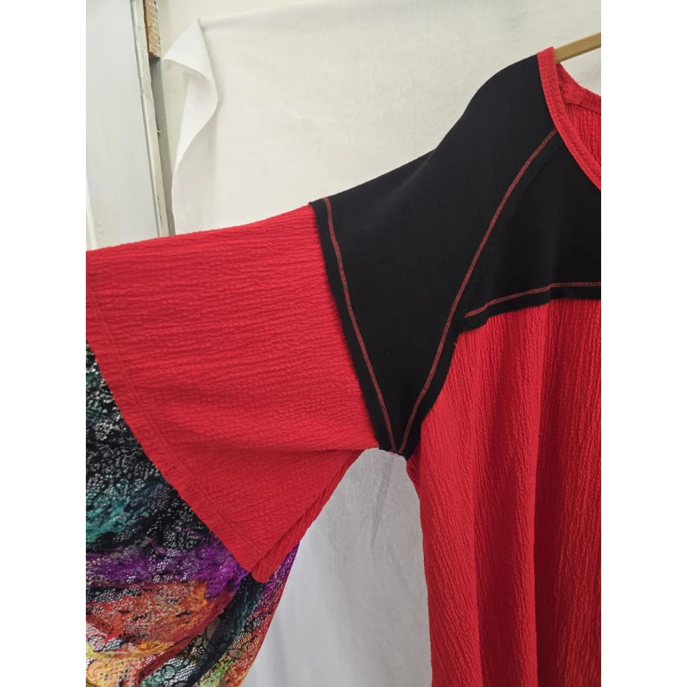Calessa Black/red Stretchy Tunic Shirt 3/4sleeve Lace Detail. Ladies Sz 2x - Picture 4 of 10